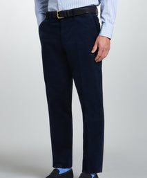 Navy Classic Fit Flat Front Cord Trouser