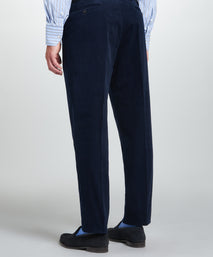 Navy Classic Fit Flat Front Cord Trouser