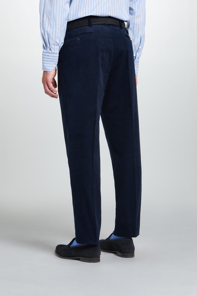Navy Classic Fit Flat Front Cord Trouser