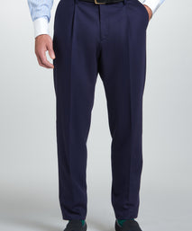 Navy Tailored Fit Twill Flannel Stretch Pleated Trouser