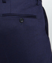 Navy Tailored Fit Twill Flannel Stretch Pleated Trouser
