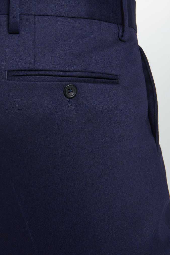 Navy Tailored Fit Twill Flannel Stretch Pleated Trouser