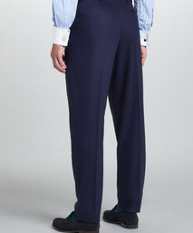 Navy Tailored Fit Twill Flannel Stretch Pleated Trouser
