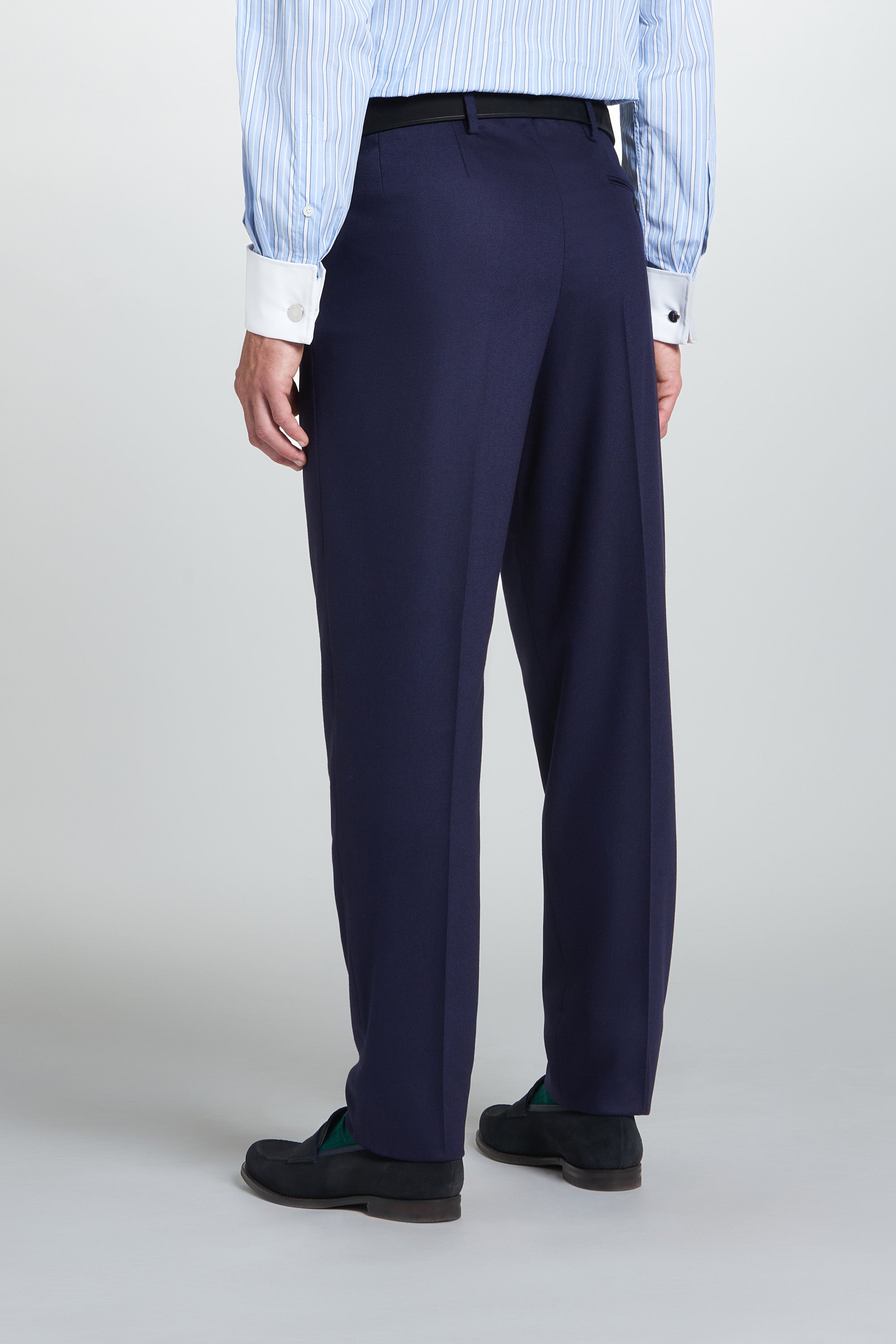Navy Tailored Fit Twill Flannel Stretch Pleated Trouser