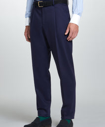 Navy Tailored Fit Twill Flannel Stretch Pleated Trouser