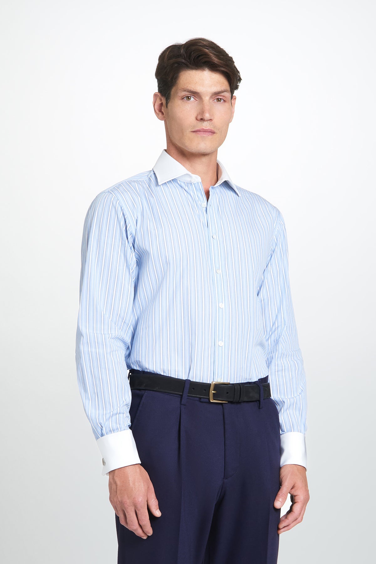 Navy Tailored Fit Twill Flannel Stretch Pleated Trouser