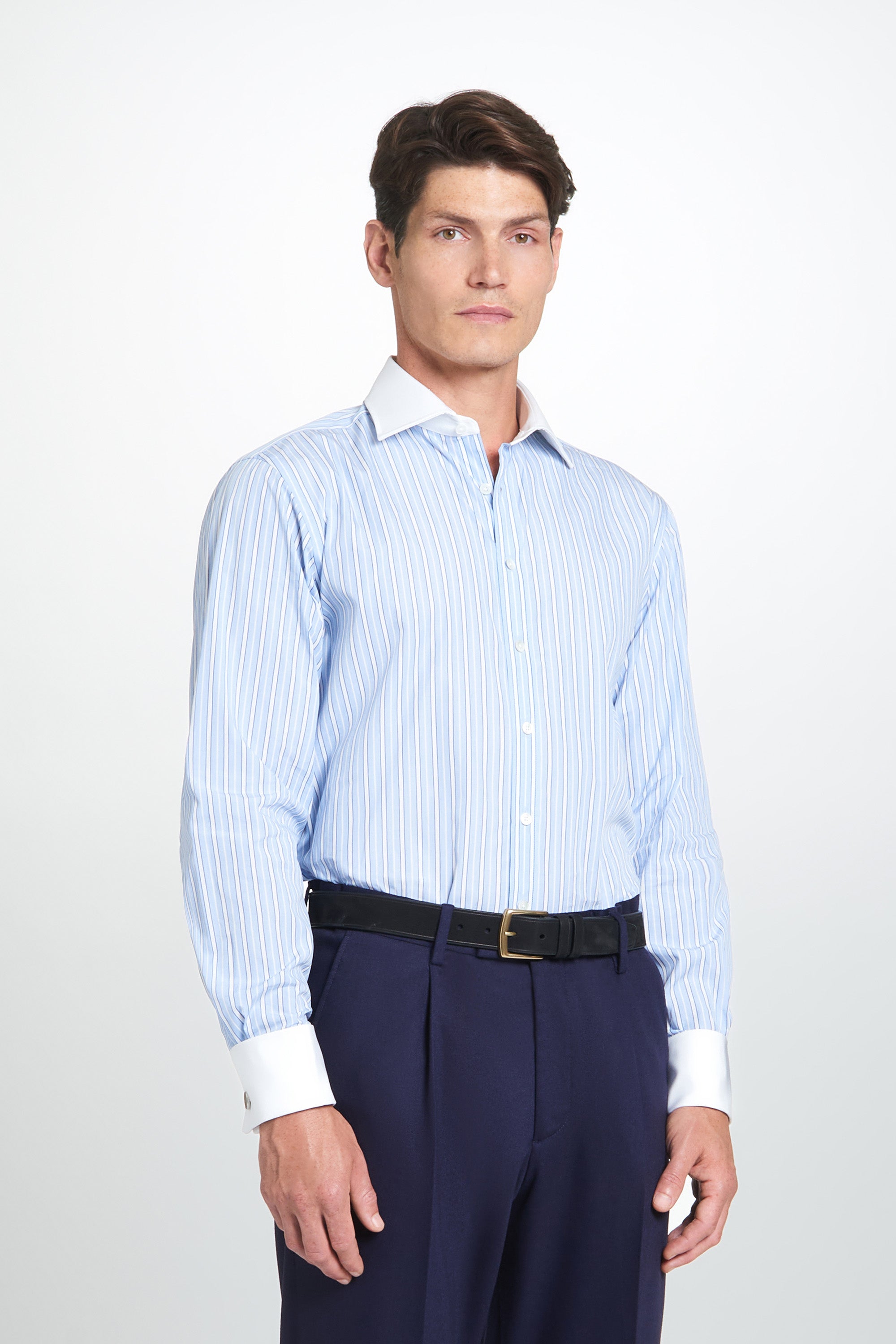 Navy Tailored Fit Twill Flannel Stretch Pleated Trouser
