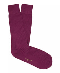 Plum Mid Length Ribbed Merino Wool Socks