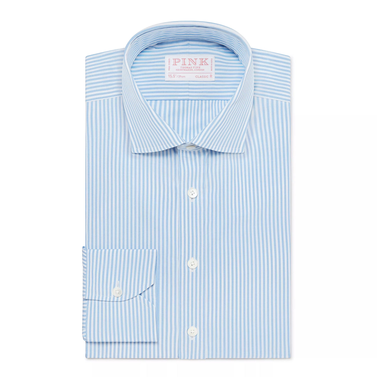 Pale Blue & White Classic Fit Core Poplin Bengal Stripe Formal Shirt