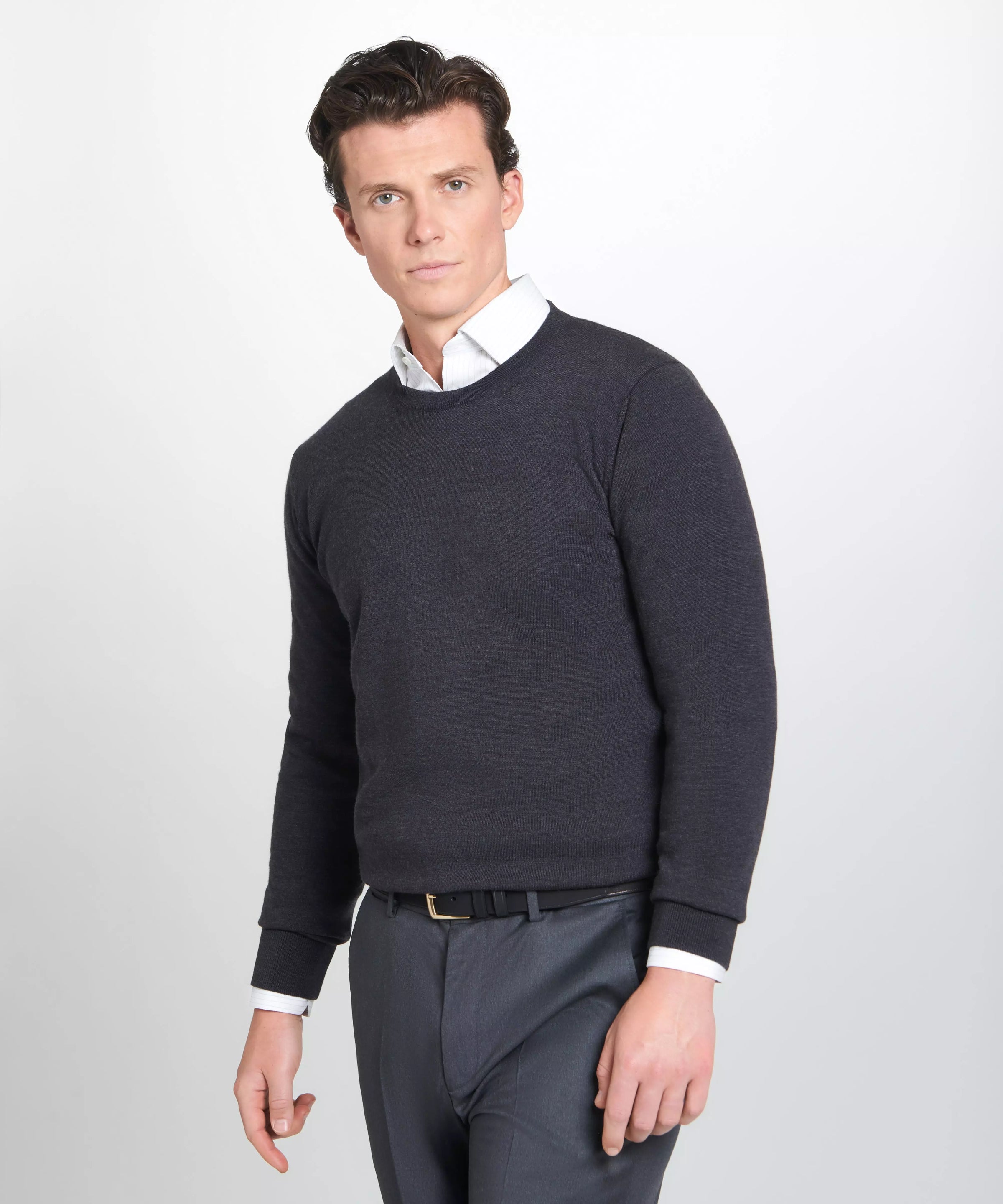 Grey Merino Wool Crew Neck Sweater