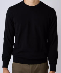 Black Merino Wool Crew Neck Sweater