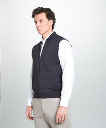 Grey Knitted Merino Wool Zipper Gilet