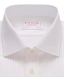 White Slim Fit Evening Double Cuff Pleat Front Plain Poplin Shirt