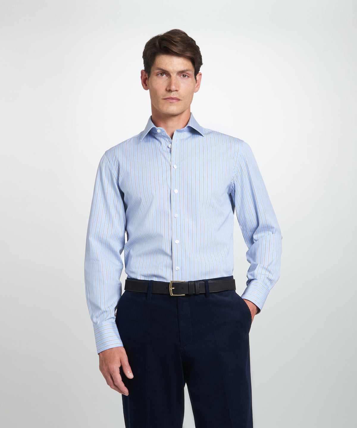 Navy Classic Fit Flat Front Cord Trouser