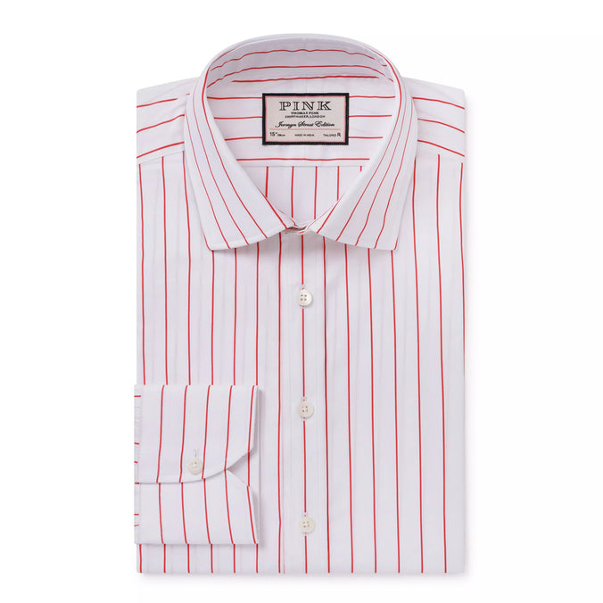 White & Red Tailored Fit Formal Wide Pin Stripe Shirt