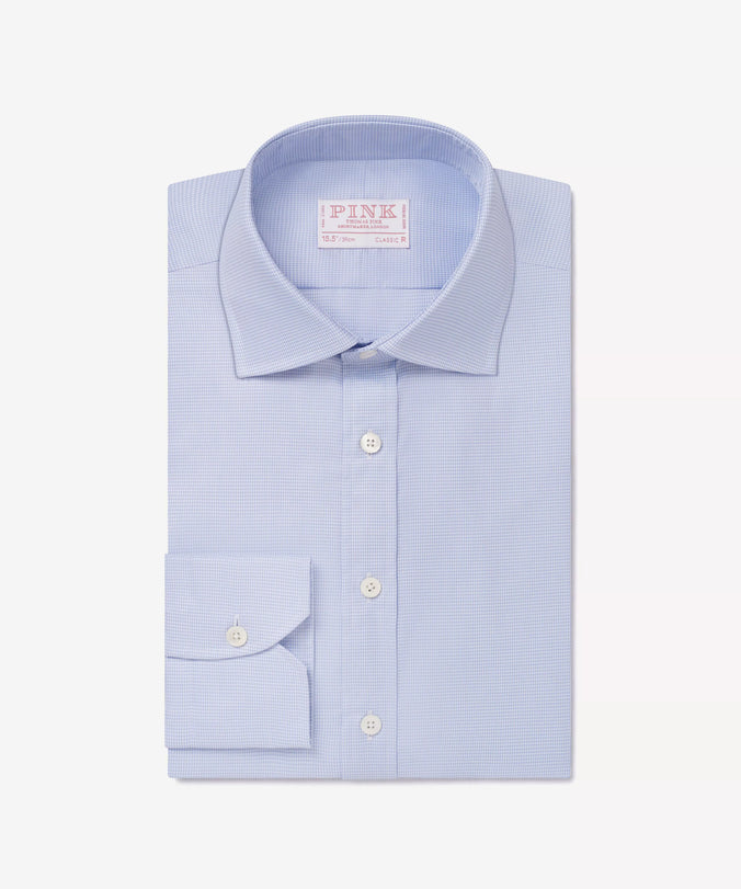 Blue & White Classic Fit Formal Micro Puppytooth Shirt