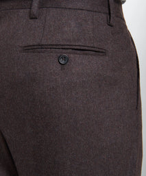 Brown Tailored Fit Twill Flannel Stretch Pleated Trouser