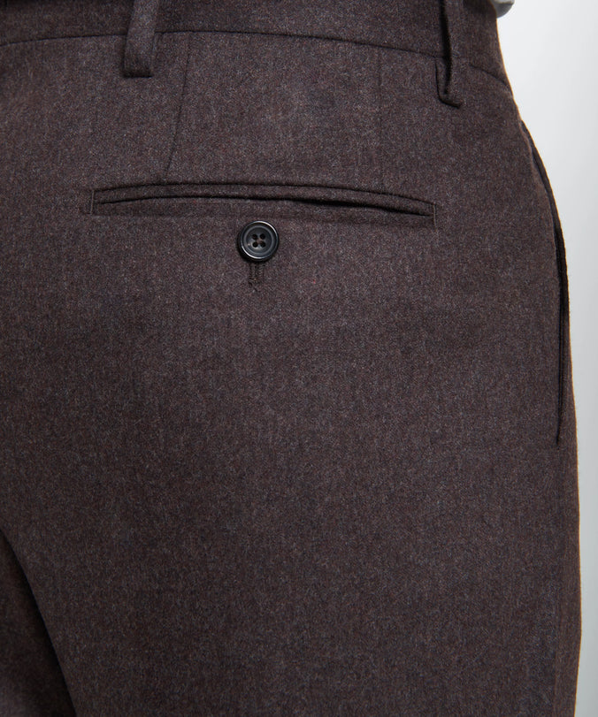 Brown Tailored Fit Twill Flannel Stretch Pleated Trouser
