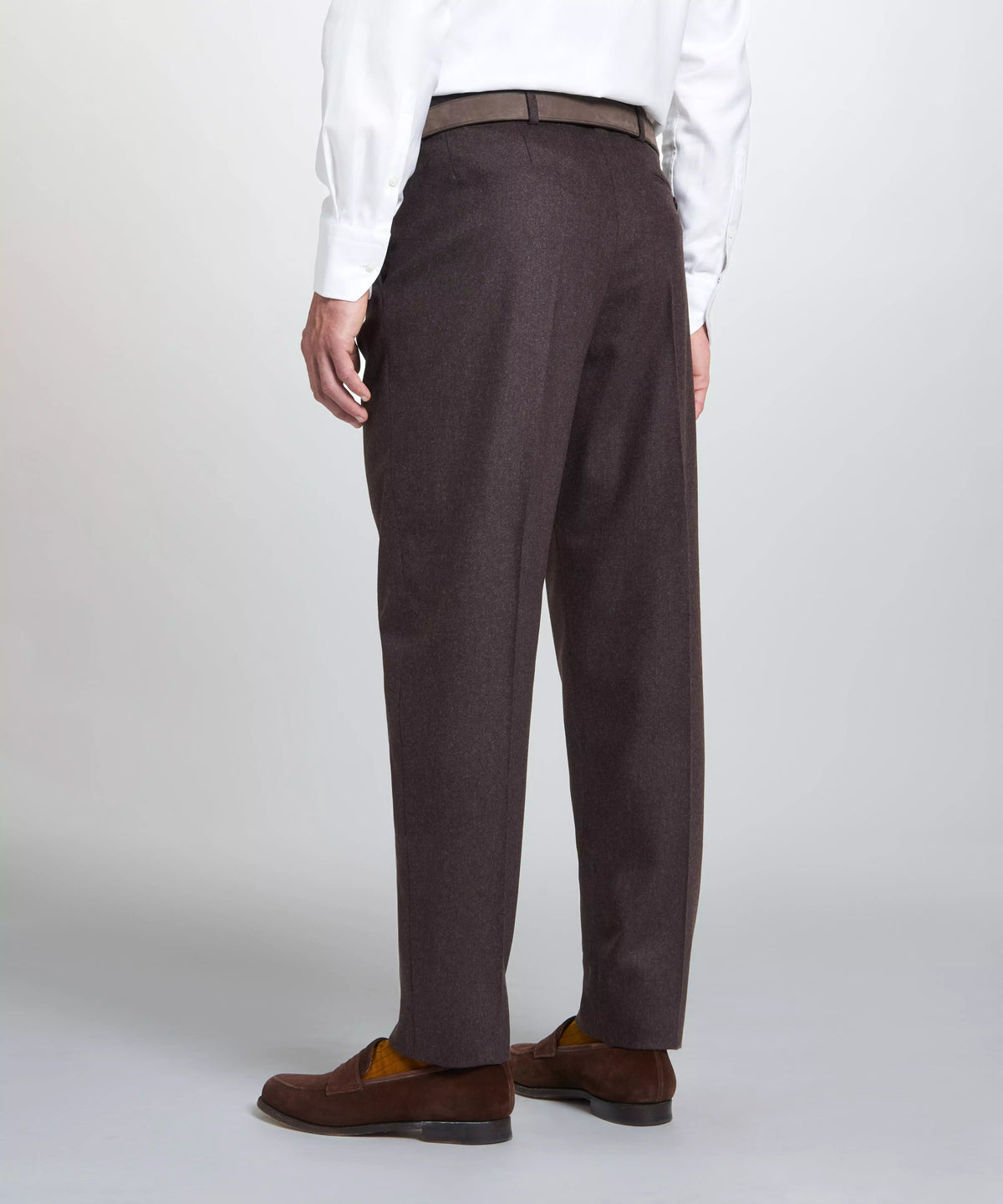 Brown Tailored Fit Twill Flannel Stretch Pleated Trouser