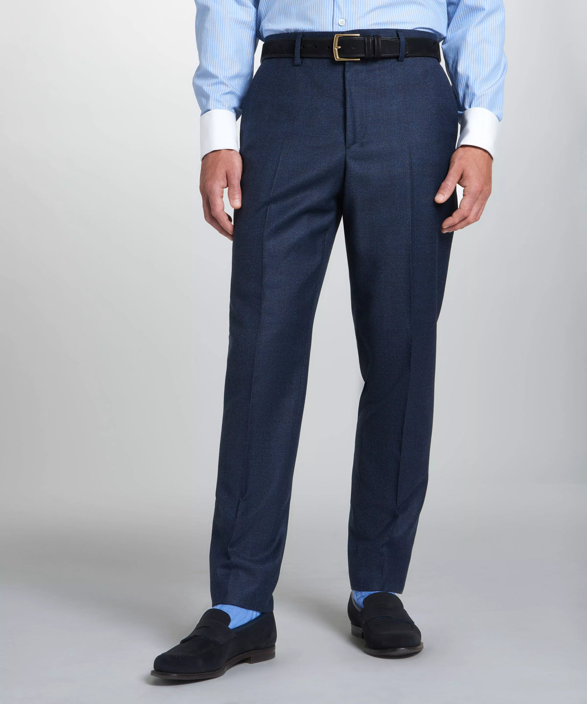 Navy & Neutral Tailored Fit Pow Flat Front Trouser