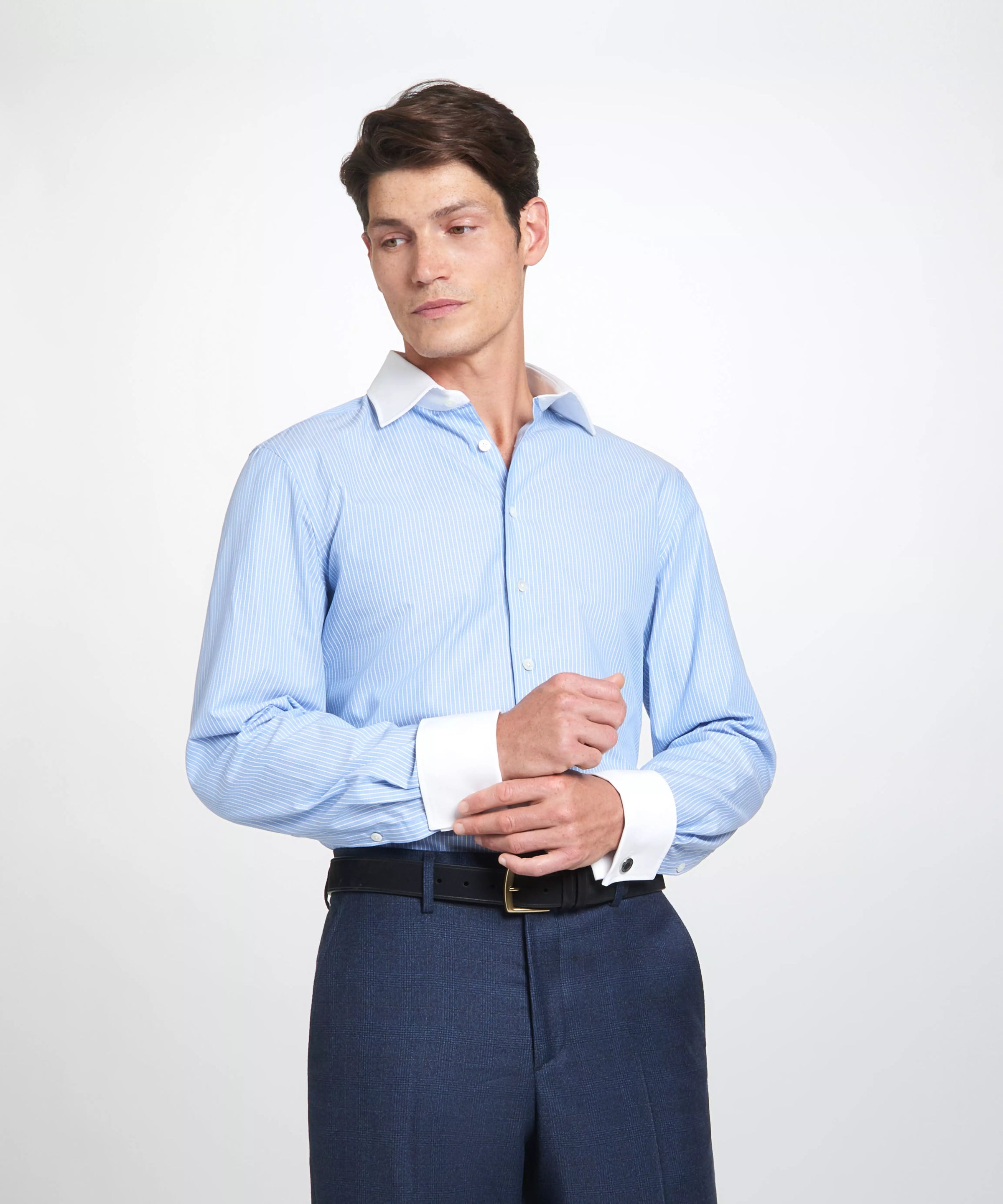 Navy & Neutral Tailored Fit Pow Flat Front Trouser