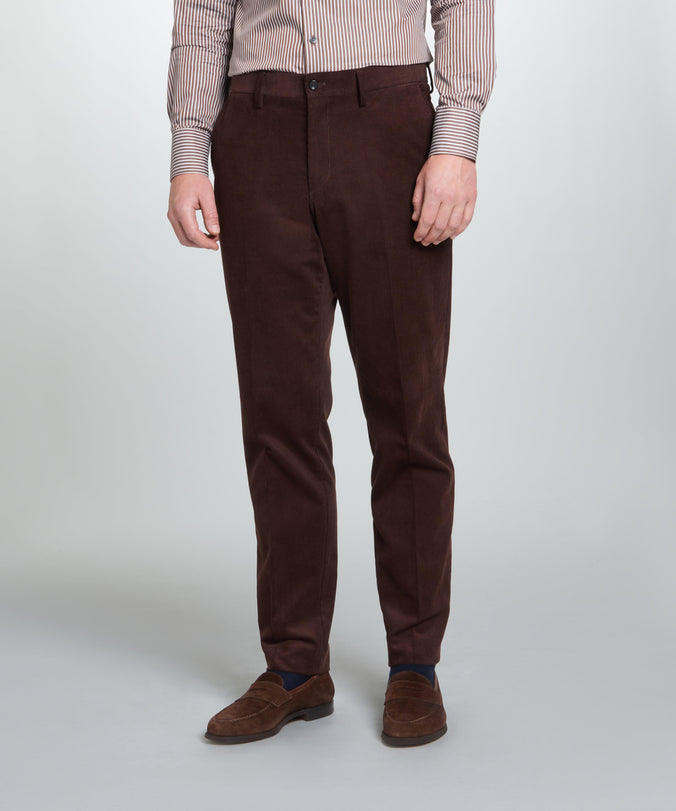 Deep Brown Classic Fit Flat Front Cord Trouser