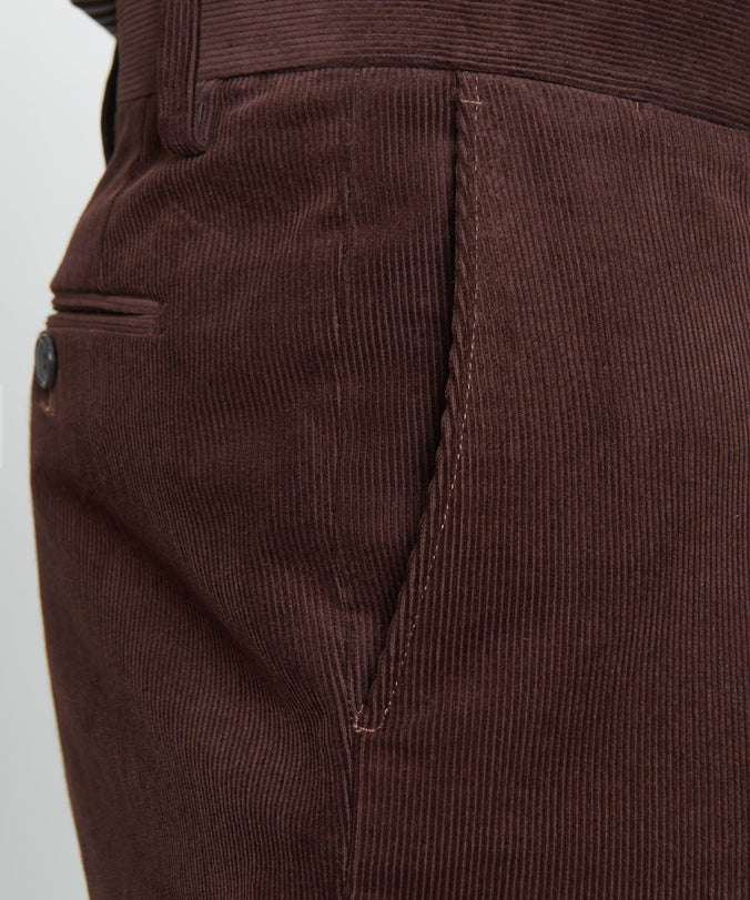 Deep Brown Classic Fit Flat Front Cord Trouser