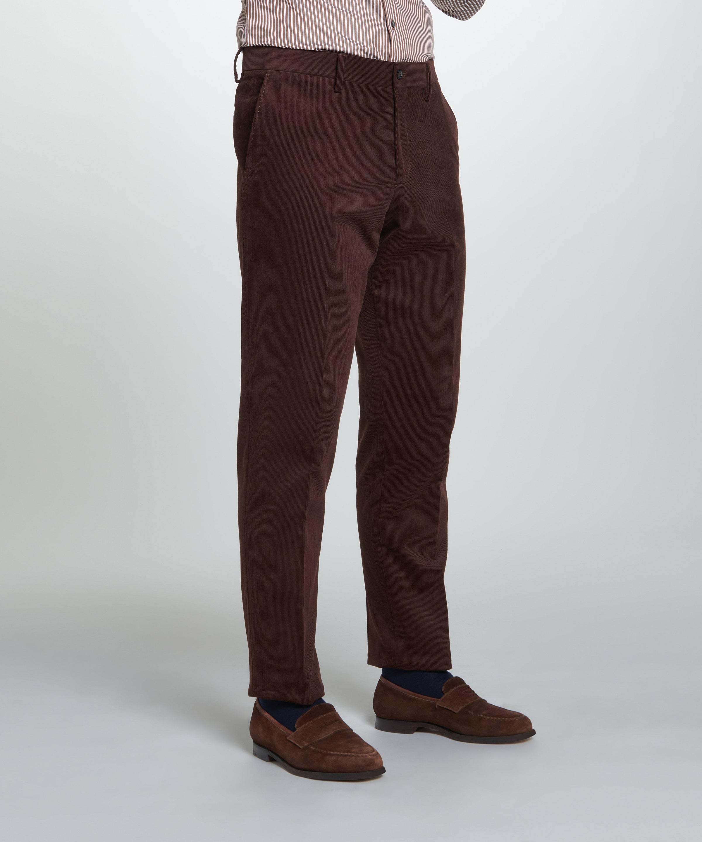 Deep Brown Classic Fit Flat Front Cord Trouser